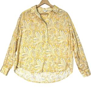 SUNDANCE Poppy Bloom Henley Placket Lace Inset Cotton Top Shirt‎ Size M